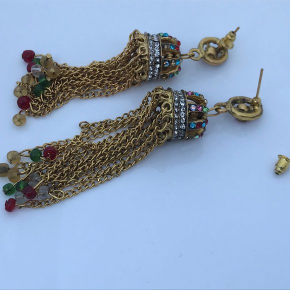 Women Earrings Gold Tone Multi Color Crystal Accen - Picture 7 of 8